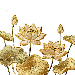 金色荷花刺绣图案装饰素材