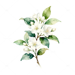 水彩花卉插画茉莉花枝