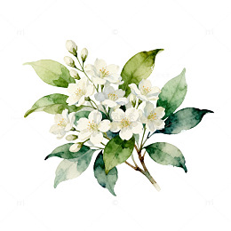 水彩茉莉花束插画设计素材