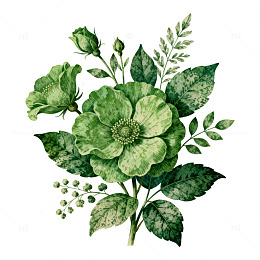 绿色花卉植物水彩插画