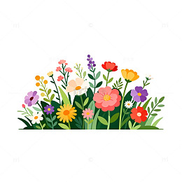 卡通风多彩花卉插画设计素材