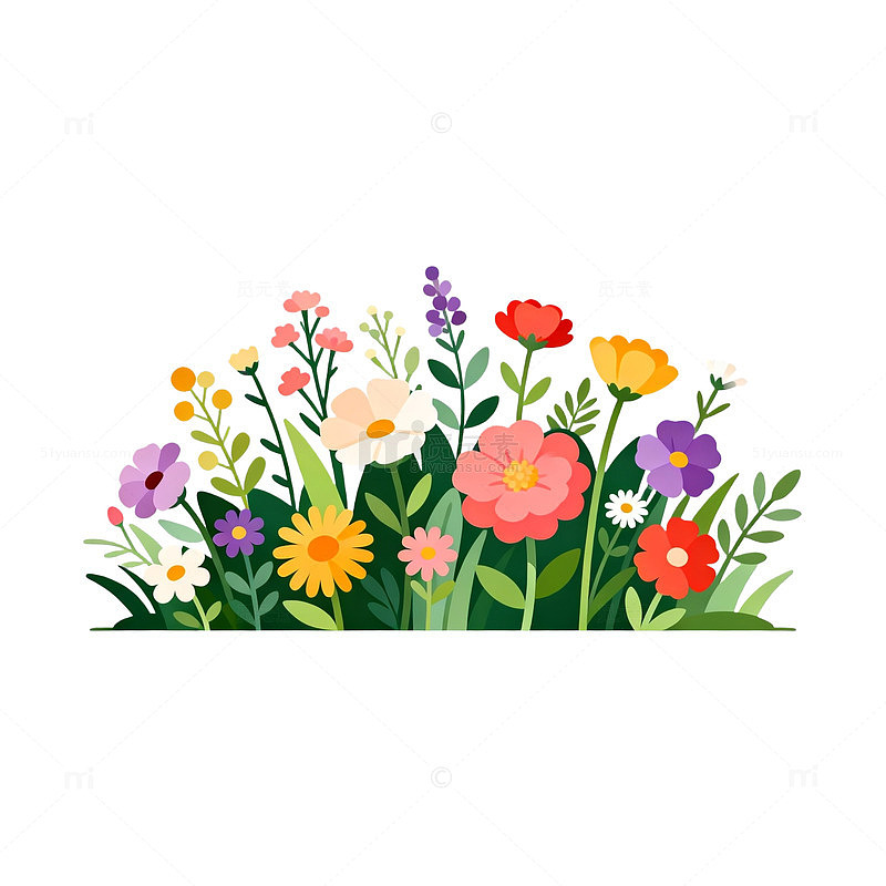 卡通风多彩花卉插画设计素材