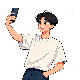 卡通自拍少年插画素材