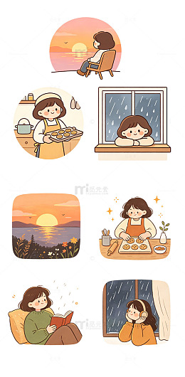 慢生活治愈卡通场景