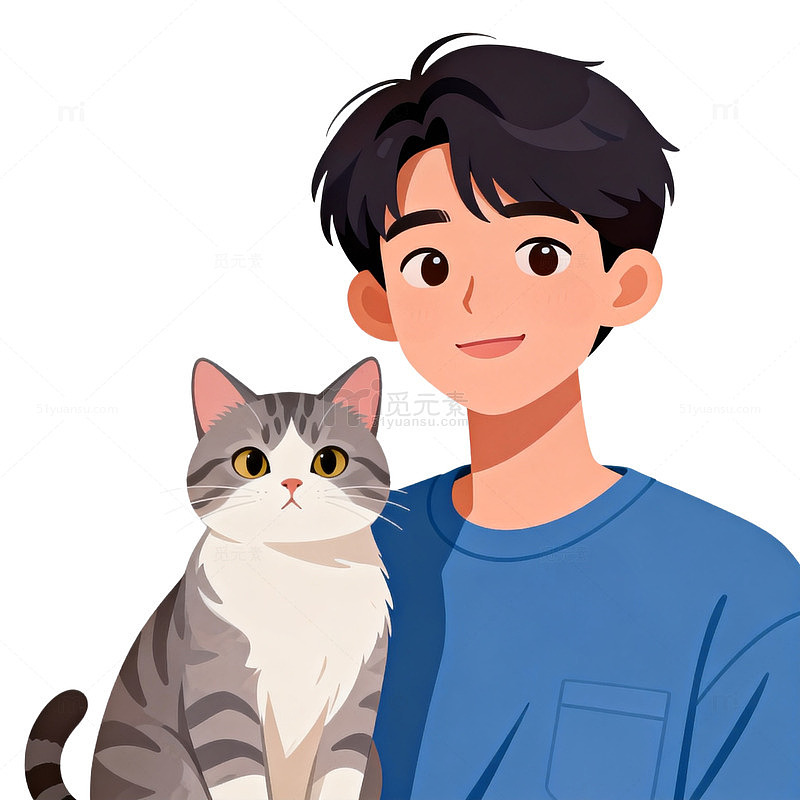 卡通人物与猫咪插画