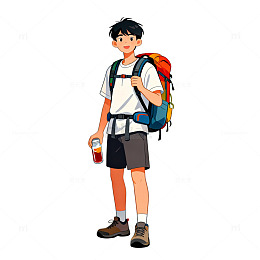 动漫风格徒步旅行插画素材