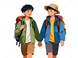 卡通户外徒步插画