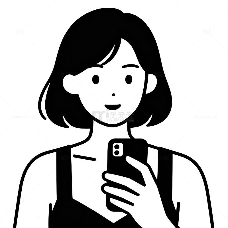 简约黑白女性看手机图标
