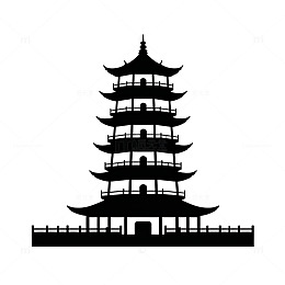黑白风格中国传统塔剪影矢量图案