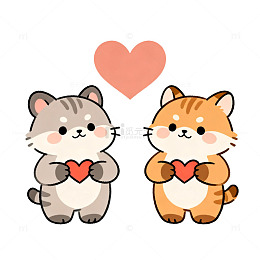 可爱卡通猫咪情侣插画