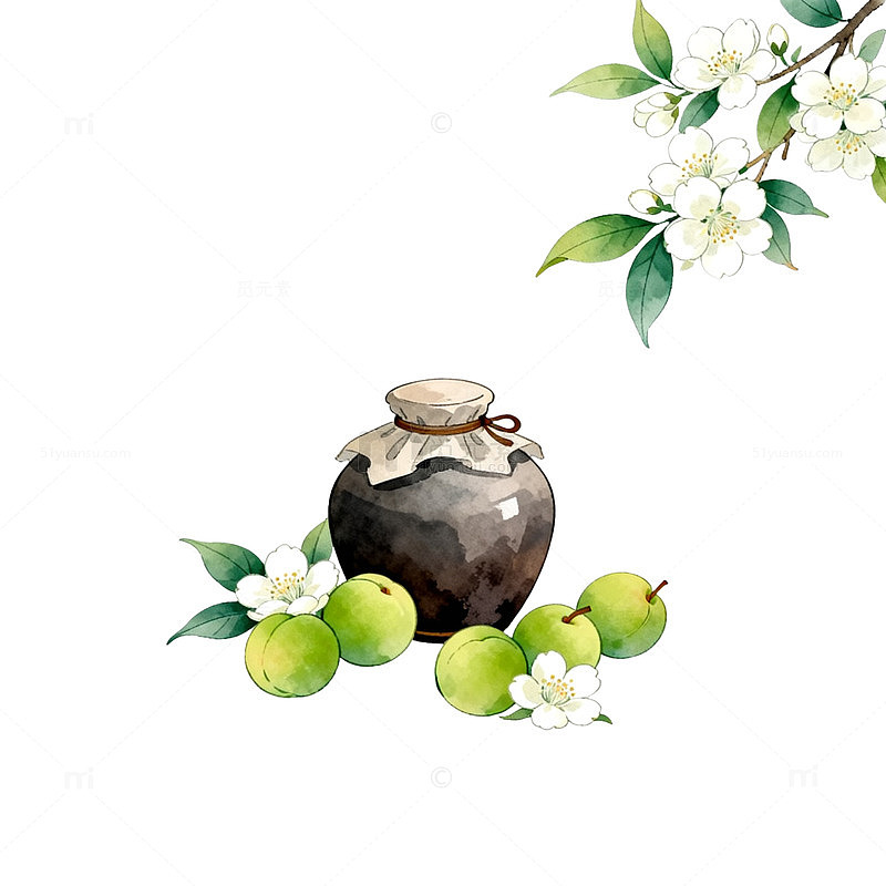 水彩青苹果花瓶装饰画