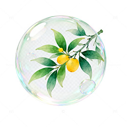透明泡泡柑橘插画