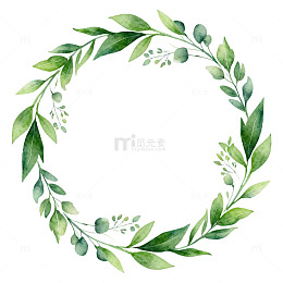 绿色植物花环水彩画