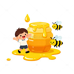 童趣蜂蜜插画设计元素