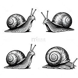 黑白手绘蜗牛插画素材