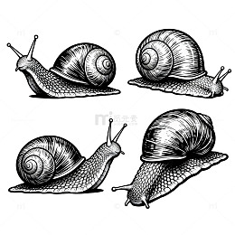 黑白线描蜗牛插画素材