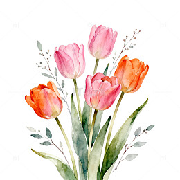 水彩郁金香花卉画