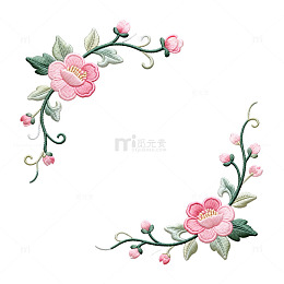 刺绣风格花卉花环设计图案