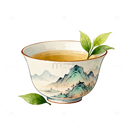 山水画风格茶杯插画