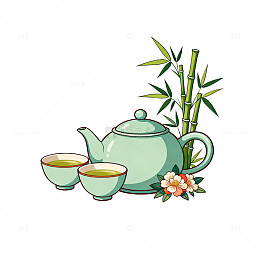 淡雅中式茶具插画