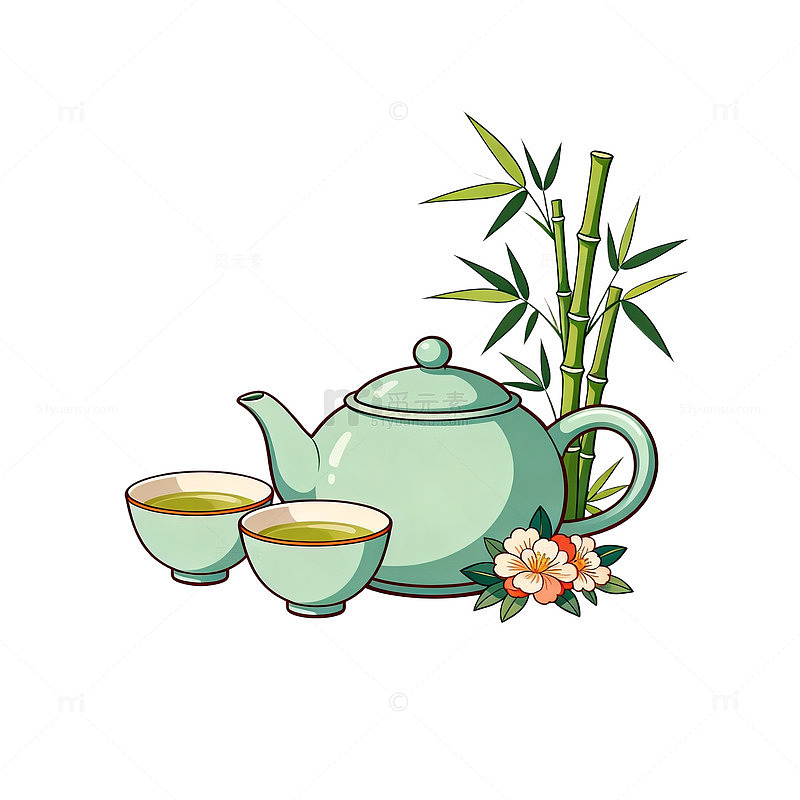 淡雅中式茶具插画