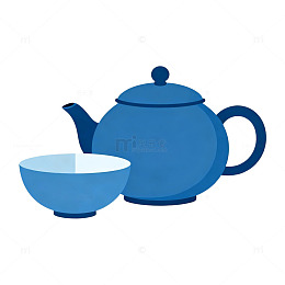 蓝色茶具简约插画