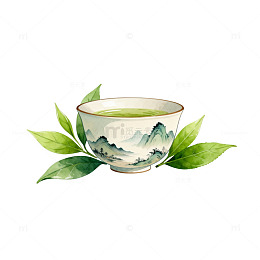 水彩茶杯山水插画