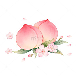 水彩桃子花卉装饰图案设计素材