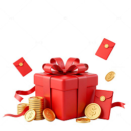 【标题】红色礼品金币装饰图案设计素材