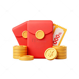 红色钱包金币纸币元素设计