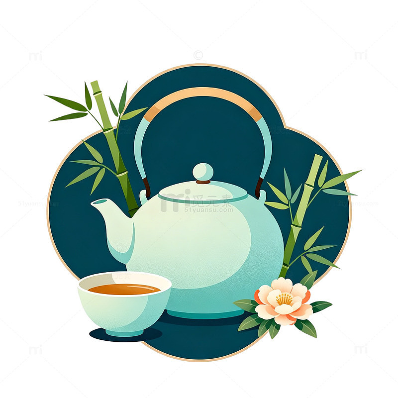 中国风茶具插画设计素材