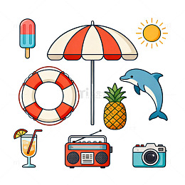 夏日海滩度假元素插画