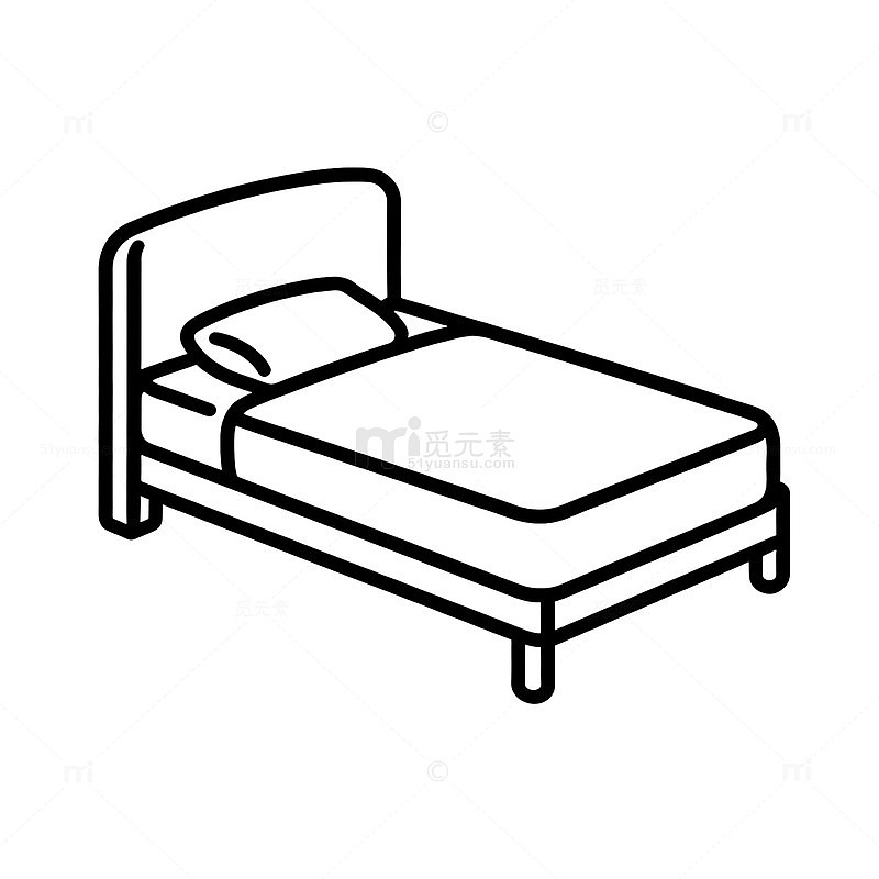 简约黑白床具线条图标