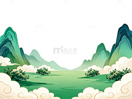山水风景卡通插画