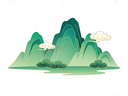 绿色山水画矢量图
