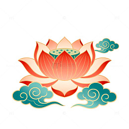 中国风莲花祥云图案插画