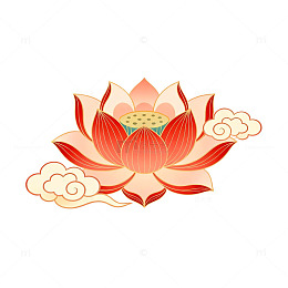 中国风莲花祥云图案插画