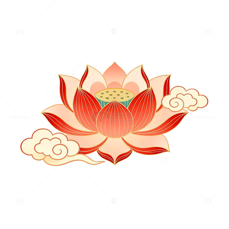 中国风莲花祥云图案插画
