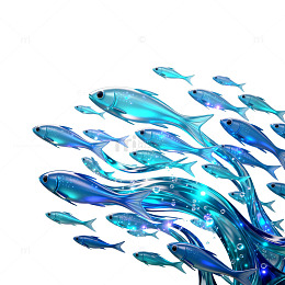 梦幻蓝色鱼群插画素材