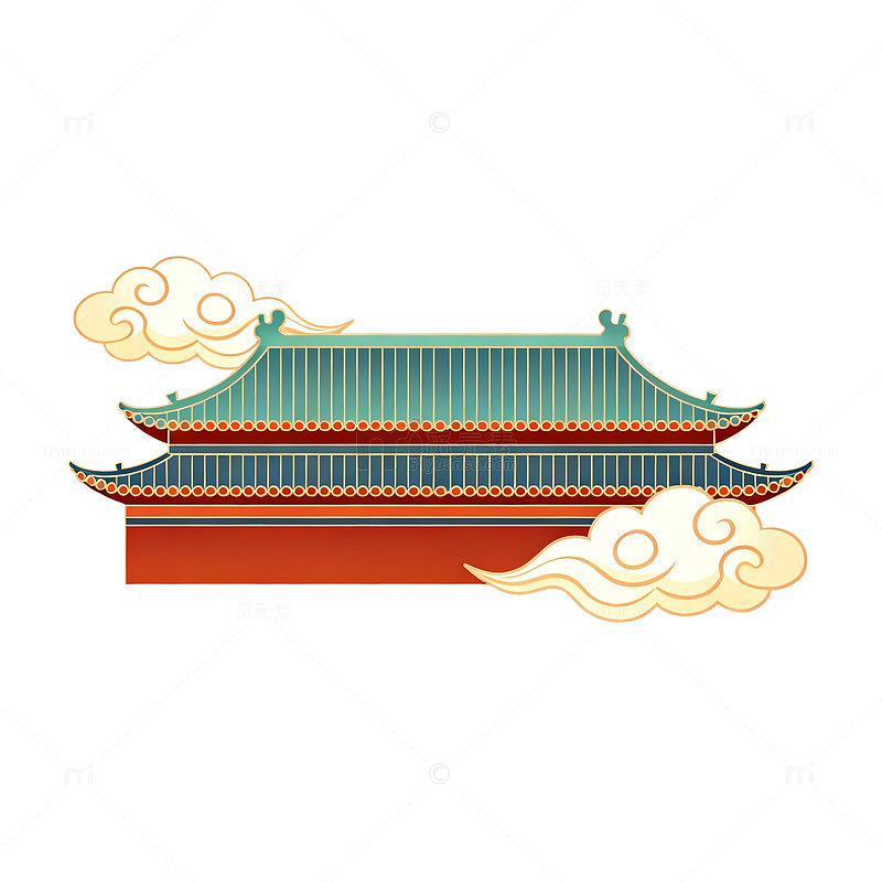 中国风古建筑图案插画
