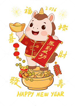 2026马年卡通萌马新春喜庆插画