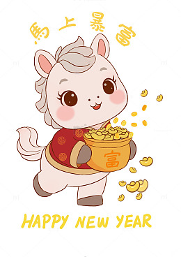 马年暴富可爱萌马新年红色插画