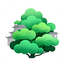 卡通风格树木建筑图案