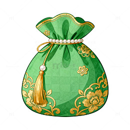绿色花纹礼物袋插画素材