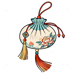中国风刺绣香囊饰品插画