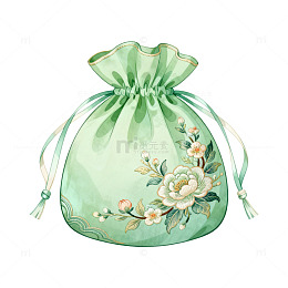 绿色刺绣花卉福袋