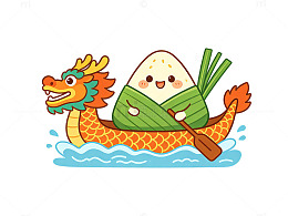 卡通龙舟粽子插画素材
