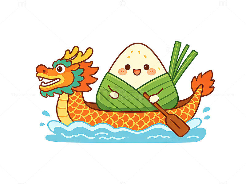 卡通龙舟粽子插画素材
