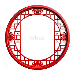 红色中式圆形窗格装饰图案