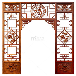 中式传统福字镂空木雕装饰